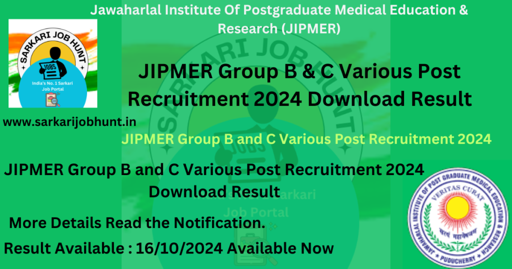 JIPMER Group B and C Various Post Recruitment