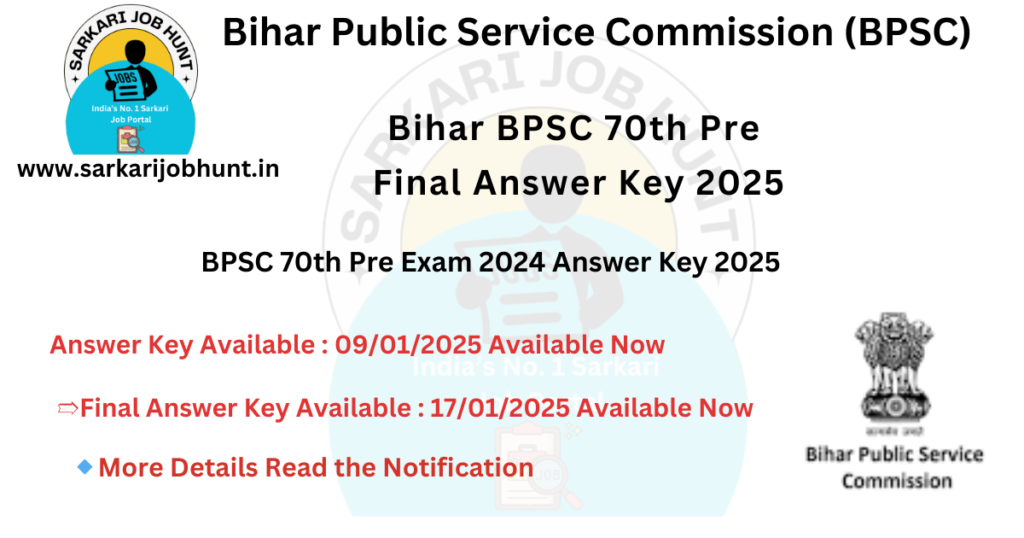 BPSC 70th Pre Exam 2024 Answer Key 2025