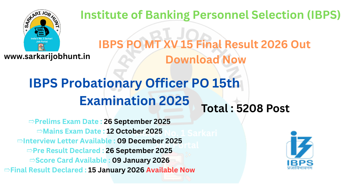 IBPS PO MT XV 15 Final Result 2026 Out Download